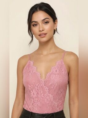 Wayf Pink Lace Bodysuit